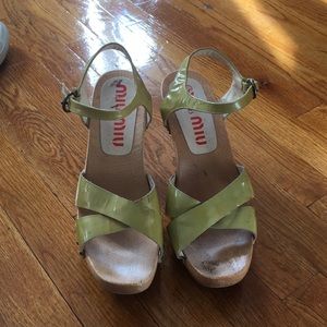 Miu Miu wooden sole patent leather heels size 8